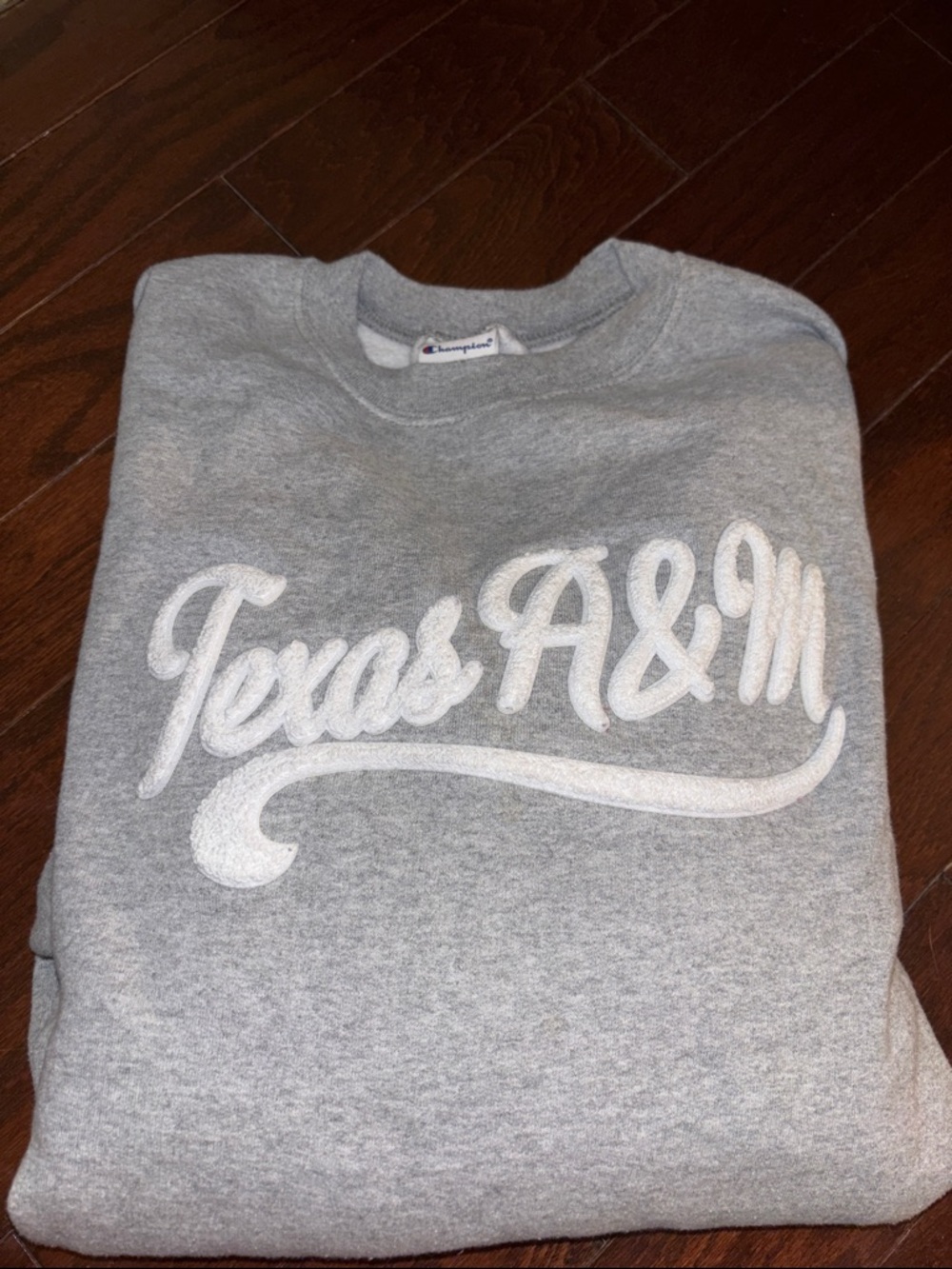 Champion Gray Sweatshirt with White Texas A&M Script